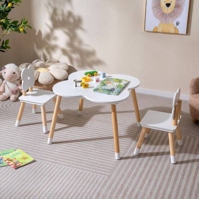 Costway Flower-shaped Kids Table Set Wooden Children Activity Table in White - image 1