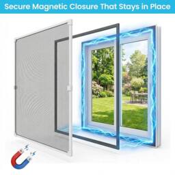 Kelvenix 120*130cm Tear-Resistant Adjustable Magnetic Fly Screen Window in White - Size: 100 cm - 150 cm - thumbnail 4