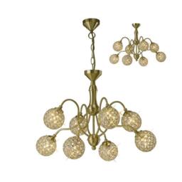 Netlighting Apollo Semi Flush Ceiling Pendant 8 Light Satin Brass Crystal in Gold