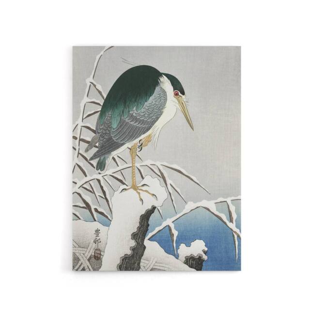 "Artery8 Heron In Snow Vintage Bird Ukiyo E Canvas Wall Art Print Koson in Green - Size: W18"" x H24""" - image 1