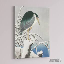 "Artery8 Heron In Snow Vintage Bird Ukiyo E Canvas Wall Art Print Koson in Green - Size: W18"" x H24""" - thumbnail 2
