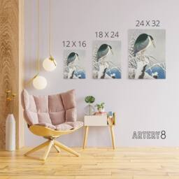 "Artery8 Heron In Snow Vintage Bird Ukiyo E Canvas Wall Art Print Koson in Green - Size: W18"" x H24""" - thumbnail 4