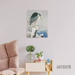 "Artery8 Heron In Snow Vintage Bird Ukiyo E Canvas Wall Art Print Koson in Green - Size: W18"" x H24""" - thumbnail 3