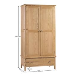 Cheshire Premium Oakmere 2 Door & 1 Drawer Wardrobe in Natural Satin Lacquer - thumbnail 4