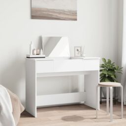 Berkfield Home Dressing Table with Mirror White 100x45x76 cm - Size: 100 x 45 x 76 cm - thumbnail 3
