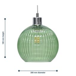 First Choice Lighting Betchley - Green Ribbed Glass Globe Easy Fit Pendant Shade in Clear - thumbnail 5