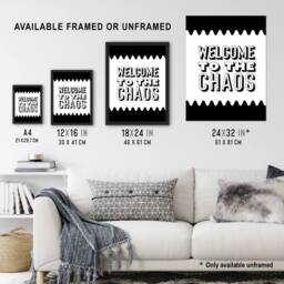 "Artery8 Welcome To The Chaos Black White Modern Funny Wall Art Print - Size: W12"" x H16""" - thumbnail 3