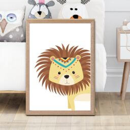 ARTZE Peeking Lion Tribal Animal Framed Print SIZE: A2 with Oak Frame in Yellow - Size: A4 - thumbnail 2