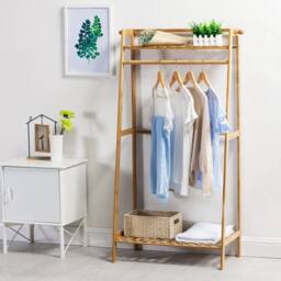 KORVIXA 100 cm Bamboo Wood Clothes Rail Rack in Brown - Size: 500mm - thumbnail 1
