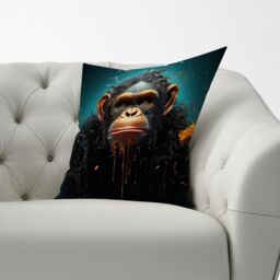 Warren Reed - Designer Monkey Face Splashart Blue Cushions - Size: 60 cm x 60 cm - thumbnail 3