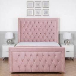 Living Comfort Bedz Metro Plush Velvet Upholstered Bed Slatted Base with 48Inch Headboard in Pink - Size: Small Double - thumbnail 2