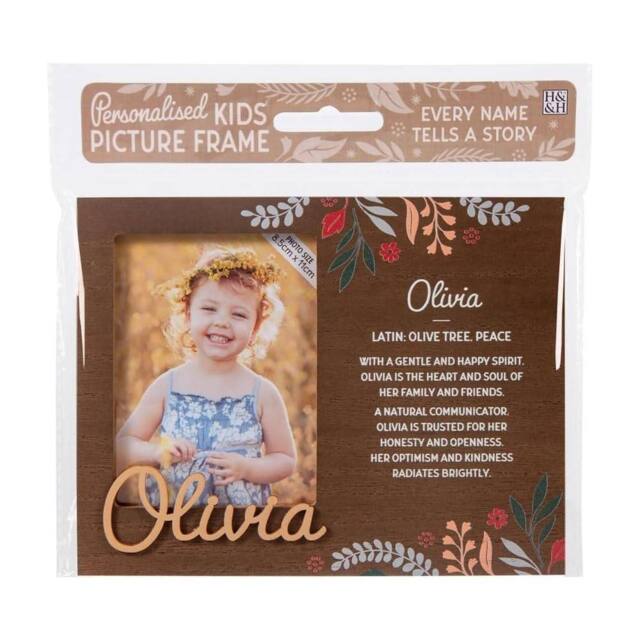 History & Heraldry Personalised Kids Wooden Picture Frame - Olivia in Brown