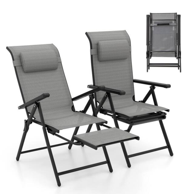 Gymax 2 Pack Folding Patio Chair Outdoor Recliner Adjustable Lounge Chair in Grey - image 1