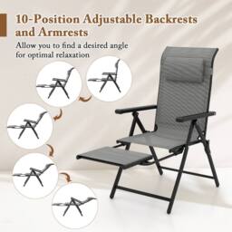 Gymax 2 Pack Folding Patio Chair Outdoor Recliner Adjustable Lounge Chair in Grey - thumbnail 8