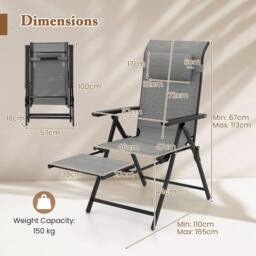 Gymax 2 Pack Folding Patio Chair Outdoor Recliner Adjustable Lounge Chair in Grey - thumbnail 2