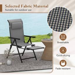 Gymax 2 Pack Folding Patio Chair Outdoor Recliner Adjustable Lounge Chair in Grey - thumbnail 6