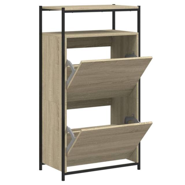 Berkfield Home Shoe Cabinet Sonoma Oak 60x34x112 cm Engineered Wood in Light Oak - Size: 60 x 34 x 112 cm - image 1