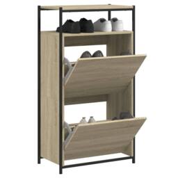 Berkfield Home Shoe Cabinet Sonoma Oak 60x34x112 cm Engineered Wood in Light Oak - Size: 60 x 34 x 112 cm - thumbnail 2