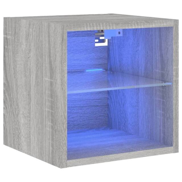 Berkfield Home TV Wall Cabinet with LED Lights Grey Sonoma 30x28.5x30 cm - image 1