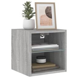 Berkfield Home TV Wall Cabinet with LED Lights Grey Sonoma 30x28.5x30 cm - thumbnail 6