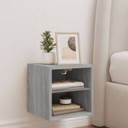 Berkfield Home TV Wall Cabinet with LED Lights Grey Sonoma 30x28.5x30 cm - thumbnail 4