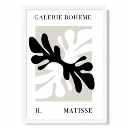 ARTZE Matisse Floral Cutout Beige & Black Bohemian Framed Print SIZE: A3 with White Frame - Size: A4 - thumbnail 1
