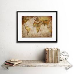 "Artery8 Map Globe World Atlas Antique Style Modern Layout Framed Art Print in Brown - Size: W12"" x H16""" - thumbnail 2