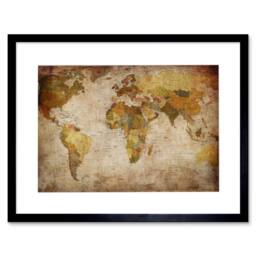 "Artery8 Map Globe World Atlas Antique Style Modern Layout Framed Art Print in Brown - Size: W12"" x H16""" - thumbnail 1