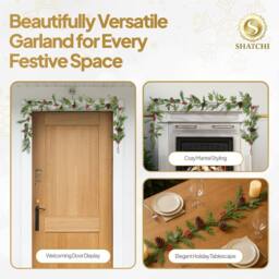 Shatchi Christmas Garland 180CM Red Berry & Pinecone Wreath for Xmas Decor in Green - Size: 180 cm - thumbnail 8