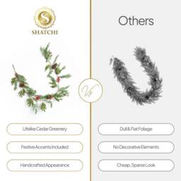 Shatchi Christmas Garland 180CM Red Berry & Pinecone Wreath for Xmas Decor in Green - Size: 180 cm - thumbnail 9