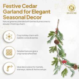 Shatchi Christmas Garland 180CM Red Berry & Pinecone Wreath for Xmas Decor in Green - Size: 180 cm - thumbnail 4