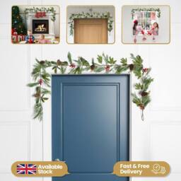 Shatchi Christmas Garland 180CM Red Berry & Pinecone Wreath for Xmas Decor in Green - Size: 180 cm - thumbnail 3