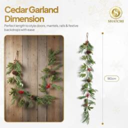 Shatchi Christmas Garland 180CM Red Berry & Pinecone Wreath for Xmas Decor in Green - Size: 180 cm - thumbnail 7