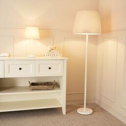 ValueLights Charlie White Single Stem Floor Lamp with Fabric Tapered Shade & LED Bulb in Beige - thumbnail 4