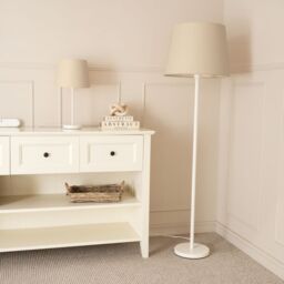 ValueLights Charlie White Single Stem Floor Lamp with Fabric Tapered Shade & LED Bulb in Beige - thumbnail 5