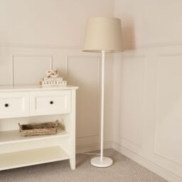 ValueLights Charlie White Single Stem Floor Lamp with Fabric Tapered Shade & LED Bulb in Beige - thumbnail 3