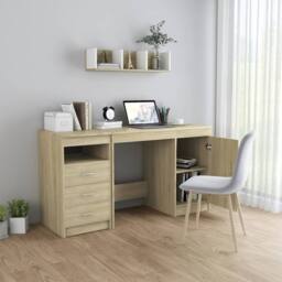 Berkfield Home Modern Desk Sonoma Oak 140x50x76 cm Engineered Wood in Light Oak - Size: 140 x 50 x 76 cm - thumbnail 1