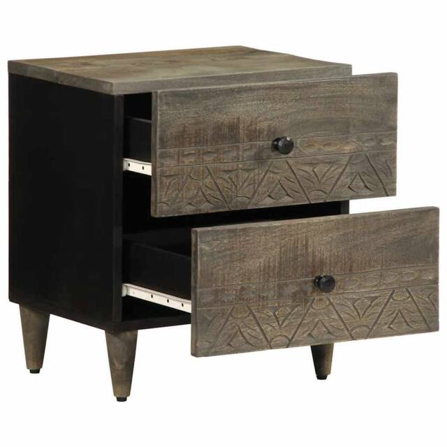 Berkfield Home Bedside Cabinet Light Grey 40x33x46 cm Solid Wood Mango - Size: 40 x 33 x 46 cm - image 1