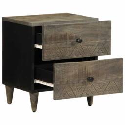 Berkfield Home Bedside Cabinet Light Grey 40x33x46 cm Solid Wood Mango - Size: 40 x 33 x 46 cm - thumbnail 1