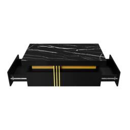 Merax 100cm Rectangular Sofa Centre Table with Marble-Effect Top & 2 Drawers in Black - thumbnail 7