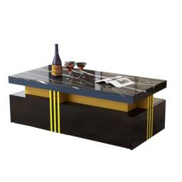 Merax 100cm Rectangular Sofa Centre Table with Marble-Effect Top & 2 Drawers in Black - thumbnail 8