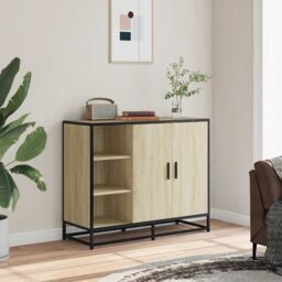 Berkfield Home Sideboard Sonoma Oak 92x35x76 cm Engineered Wood in Brown - Size: 92 x 35 x 76 cm - thumbnail 3