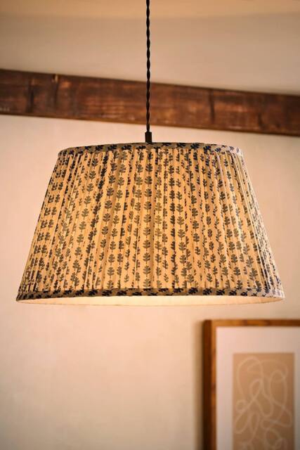 ValueLights Grange Large 45cm Floral Pleated Ceiling Pendant Lamp Shade with Bulb in Mid Blue