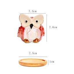 simpa 6PC Cartoon Owl Ceramic Plant Pots with Bamboo Base - thumbnail 5