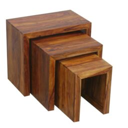 Jaipur Furniture Ltd Cube Nest Tables - Sheesham Wood - L30 x W50 x H45 cm - Honey Dark Finish in Brown