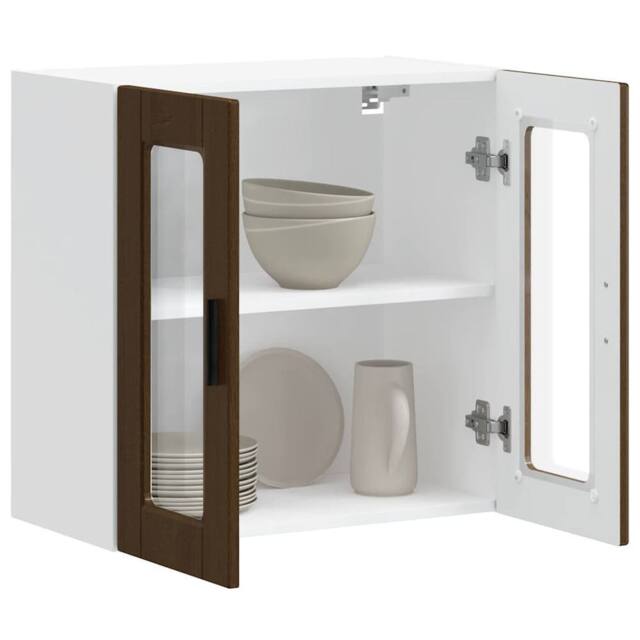 Berkfield Home Kitchen Wall Cabinet with Glass Door Porto Brown Oak - image 1