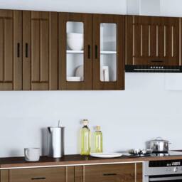Berkfield Home Kitchen Wall Cabinet with Glass Door Porto Brown Oak - thumbnail 2