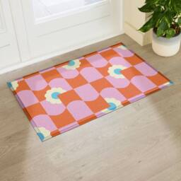 Artsy Mats Elizabeth Olwen Floral Wave Pattern Indoor/Outdoor Doormat (90x60cm) in Pink - Size: 60 x 90 cm