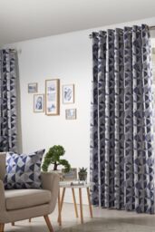 Alan Symonds Skandi Geometric Jacquard Fully Lined Eyelet Curtains in Navy - Size: 117 cm width x 183 cm drop