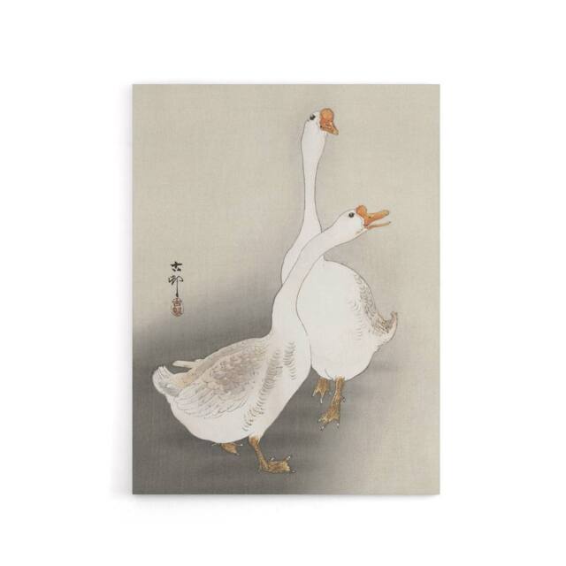 "Artery8 Two Geese Vintage Bird Ukiyo E Canvas Wall Art Print Ohara Koson in Beige - Size: W18"" x H24""" - image 1